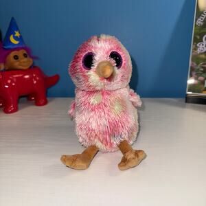 TY Beanie Boo Kiwi Pink Kiwi Bird Plush 6 Inch Glitter Eyes EUC